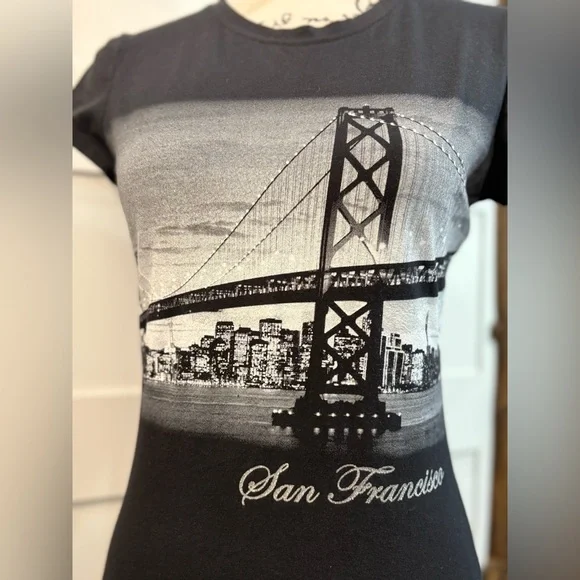Zette San Francisco Graphic Tee L Black Stretch Cotton Blend T-Shirt Unisex - Picture 5 of 7